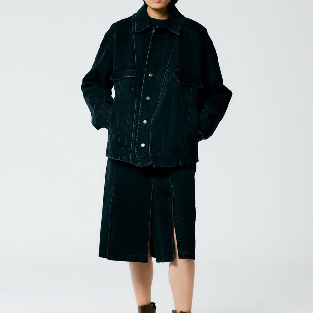 Tibi quilted washed black denim jacket